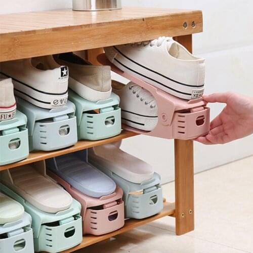 Adjustable Shoe Rack Double Layer Shoes Organizer Footwear Slipper Storage Stand Support Saving Cabinet Closet Space Shoe Holder