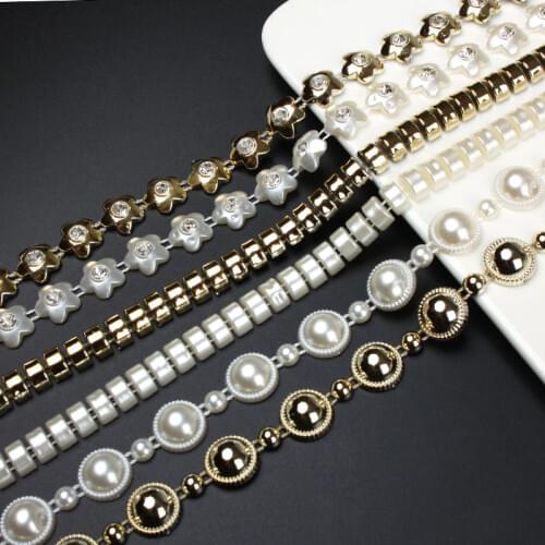 Garment Rhinestone Chain Sew-On Rhinestones 1Yard/Lot Pearl White Glass Shiny Rhinestones Handmade Craft Garment Accessories