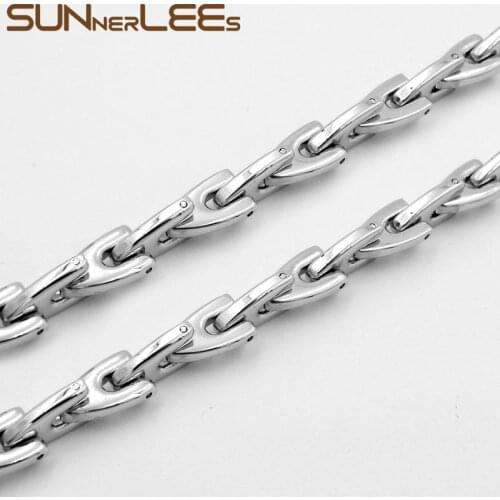 SUNNERLEES Fashion Jewelry 316L Stainless Steel Necklace 8mm Geometric Box Link Chain Silver Color Men Women Gift SC156 N