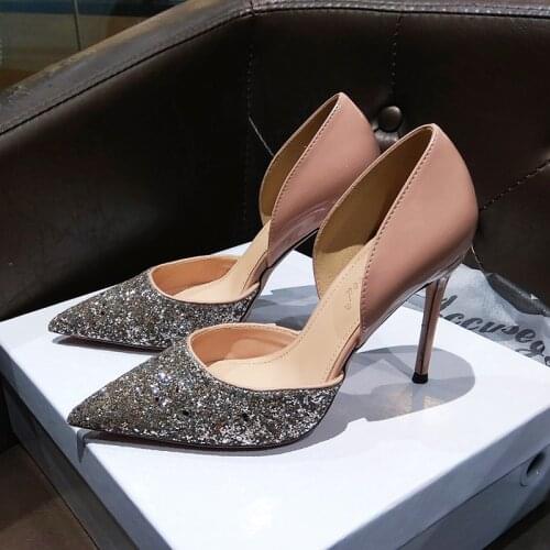 Free shipping fashion women pumps sexy lady glitter point toe high heels shoes party shoes bride wedding shoes big size 41