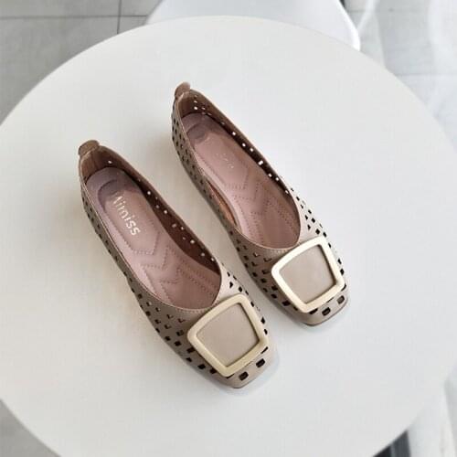 Spring and Summer Flat-bottomed Square-toed Single Shoes Flat-heeled Soft-soled Hollow Square Buckle Breathable Shoes