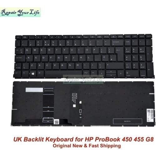 US UK Backlit Keyboard Laptop Keyboards with Backlight for HP ProBook 450 455 G8 ZHAN 66 PRO 15 G4 HSN-Q27C-5 M21742 M21740-001