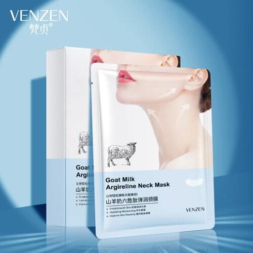 VENZEN 10Pcs Goat Milk Hexapeptide Neck Mask Hydrating Collagen Neck Patch Anti-Wrinkle Anti-Aging Neck Lift Firming Care