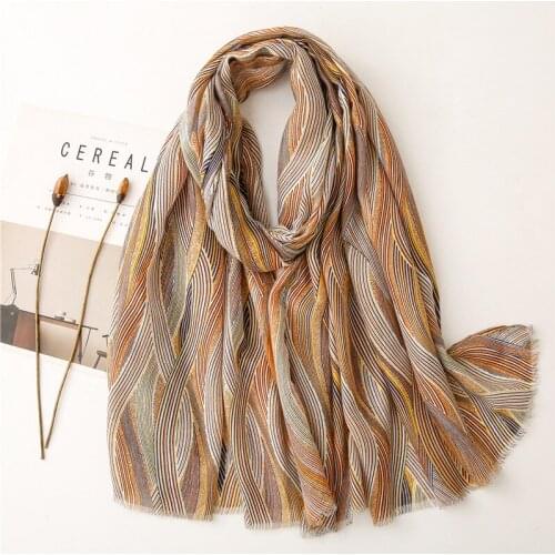 Spring Scarf Shawl For Women Striped Printed Long Ladies Head Wraps 180x90cm