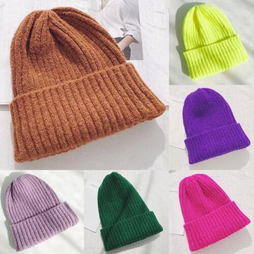Women New Solid Knitted Warm Soft Trendy Hats Simple Korean Style Womens Wool Casual Caps Elegant All-match Beanie