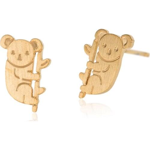 Women 2016 Earrings Tiny Gold color Statement Jewelry Stainless Steel Simple and honest cute panda Stud Earrings for Ladies