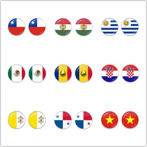 Chile Hungary Uruguay Mexico Romania Croatia Vatican Panama Vietnam National Flag Glass Cabochon Stud Earrings Jewelry For Women