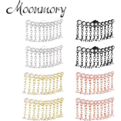 Moonmory 925 Sterling Silver Zircon Crystal Tassel Chain Earrings For Women 2021 Trend Piercing Dangler Jewelry Christmas Gifts