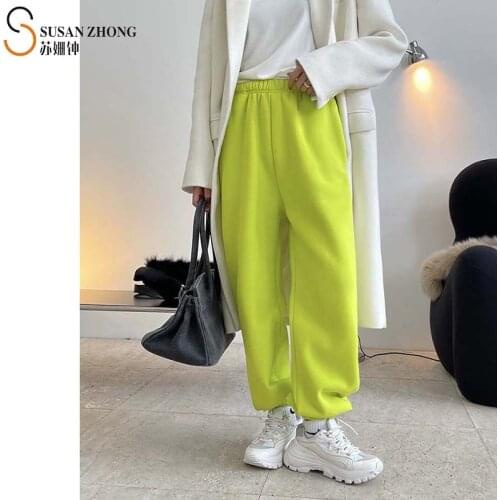 Women Pants Female Trousers Lady Bottoms Sports Cozy Athleisure Fall Winter Jersey Fleece Elastic Waist Drawstring Warm Pockets