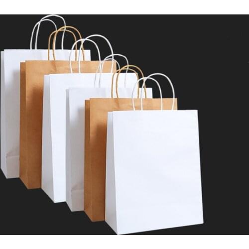 1pcs Kraft Paper Bags with Handles In Solid Color Gift Packaging for Storing Clothes Wedding Party Supplies Department Stores