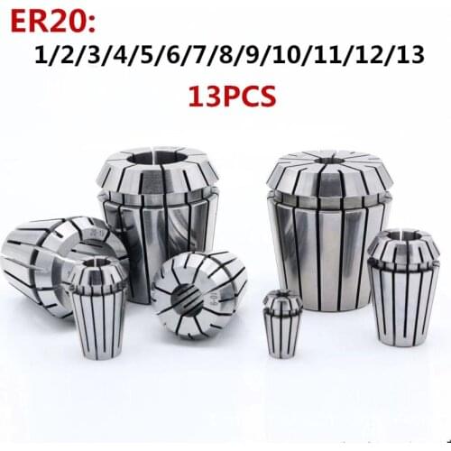 13PCS ER20 collet 1mm-13mm high precision 0.008 chuck elastic collet CNC machining center engraving machine elastic ER20 collet