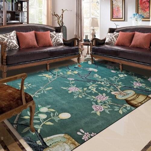 200*300cm New Chinese Country Style Flower and Bird Blue Bedroom Door Mat Living Room Kitchen Non-slip Floor Mat