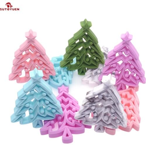 5pcs Silicone Teether Christmas Tree Pendant Star Christmas Gifts For Pacifier Teething Toys Charms Baby Teether