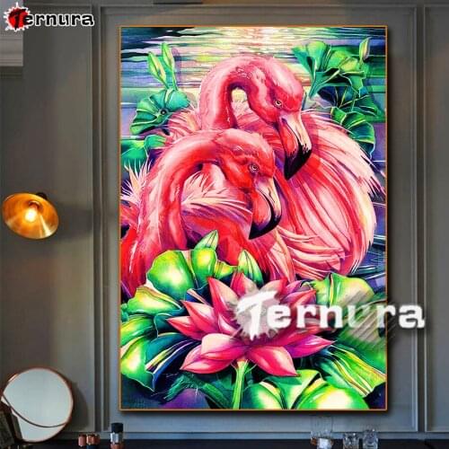 Animal flamingo diy Diamond Painting cross stitch birds Lotus leaf flower mosaic full square round diamond embroidery nordic art