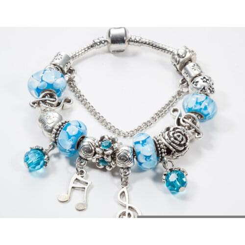 ANNAPAER Cartoon Musical Notation Charms Bracelets & Bangles for Women Blue Glass High Quality Silver Color Heart Charm B15336