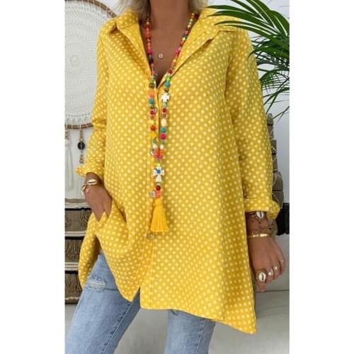 Women Autumn Polka Dot Tunic Top Short Sleeve Print Plus Size Blouse AM0681