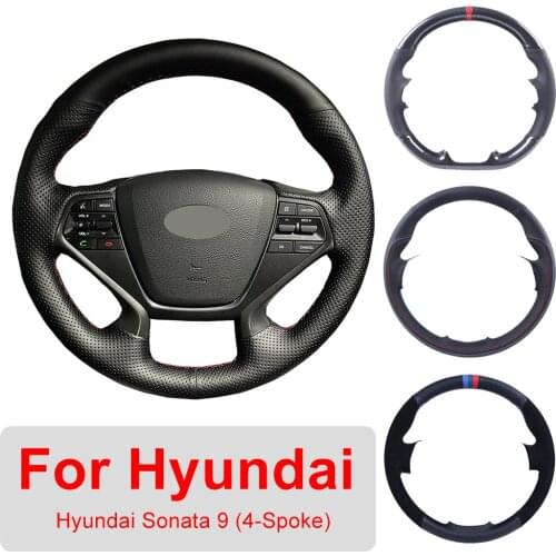 DIY Car Steering Wheel Cover Customized For Hyundai Sonata 9 2015 2016 2017 (4-Spoke) Leather Braiding Cover For Steering Wheel