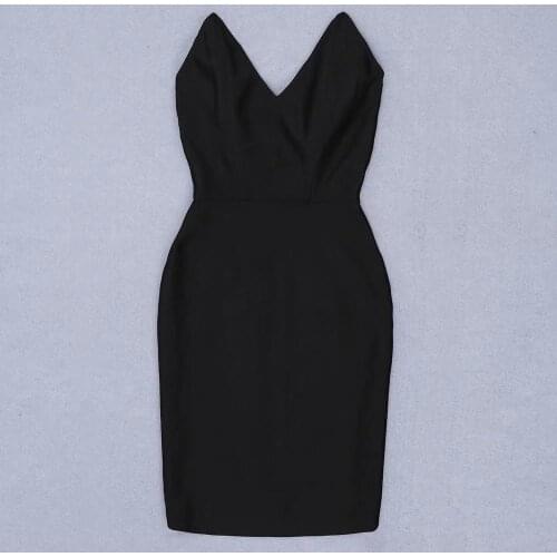 Black v neck sexy women bandage dress