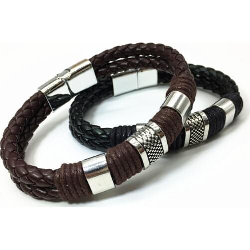 Black Brown Handmade Men Leather Bracelets Women Vintage Weave Cuff Bangle Male Homme Jewelry Accessories