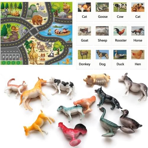 12pcs Montessori Animal Match Game Flash Cards Model Carpet Pad Language Materials Educational Learning Toy for Kids Toddlers