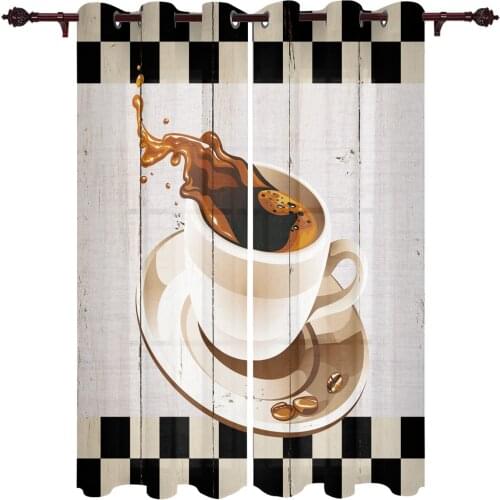 Coffee Wood Grain Retro Lattice Curtains for Bedroom Kids Room Living Room Window Curtain Luxury Curtains for Kitchen