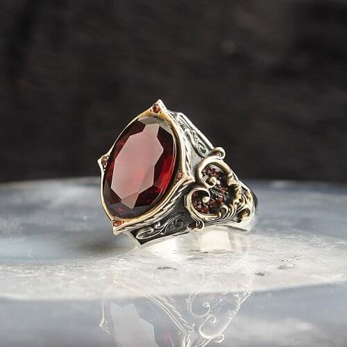 Red Zircon Stone 925 Sterling Silver Men 'S Ring