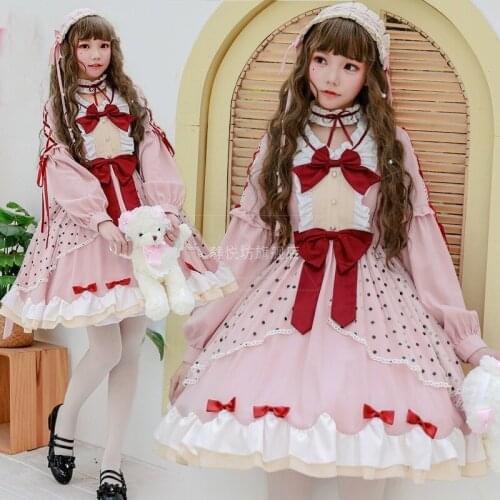 Sweet Kawaii Lolita Dress Women Japanese Tea Party Vintage Cosplay Costume Bowknot Girls Op Princess Loli Cute Lolita Dress