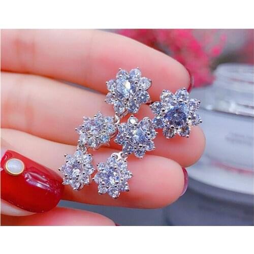 Trendy Silver 925 Sterling Earrings Women Jewelry Brilliant Crystal Sunflower Drop Earrings Lady Drop Accessories Luxury Gift