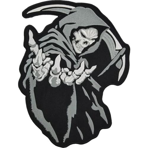 Full Back Size Motorcycle Biker Large Applique Badges For Hoodie Jacket Sons Of Reaper Grey Skull Embroidered SOA Patches