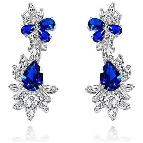 The New Launch Romantic Fashion Delicate With Blue And Red Crystal Banquet Party Gift Earrings