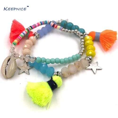 New Bohemia Boho Bracelet Rainbow Color Tassel Charms Bracelet Multi Layers Colorful Seed Beaded Chain Bracelets For Women