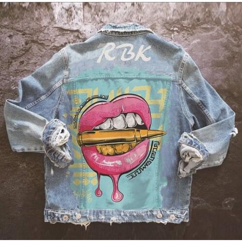 Autumn hot sale new style personalized printing denim jacket coat wholesale foreign trade