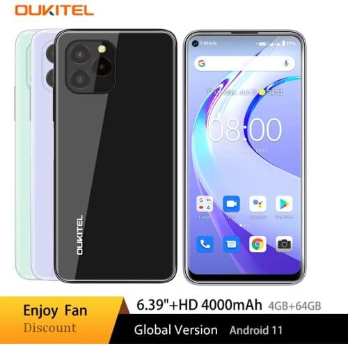Global Version Oukitel C21 Pro Mobile Phone 4GB 64GB 6.39"HD+4000mAh Octa Core Android11 Smartphone MT6762D Triple Rear Camera