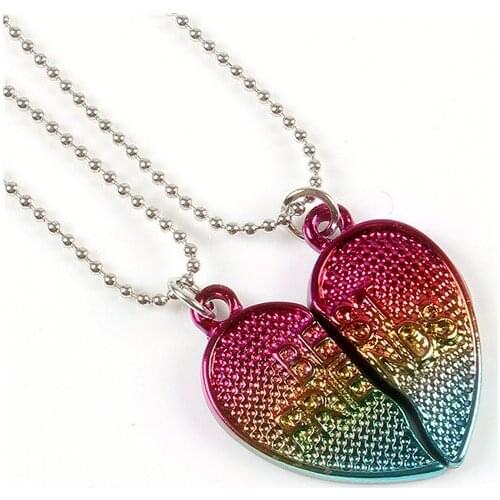 2pcs/set Best Friends Forever BFF chain Necklace Love Heart pendant Charm gradient epoxy glitter glass Children kids Necklace