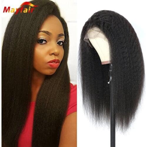 28 Inch Lace Front Wig Kinky Straight Lacefront Frontal Human Hair Closure Yaki Wigs Pre Plucked for Black Women 4x4 13x4