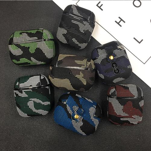 Camouflage Leather Earphone Case For Apple Airpods Pro Wireless Headset Shockproof Protector Cover For Air Pod 3 2 1 Hard Case