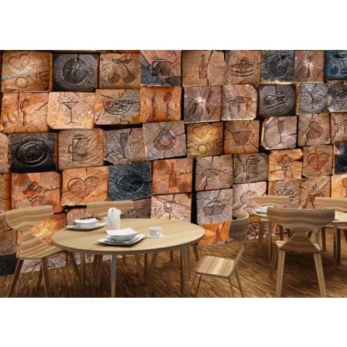 Custom Photo Wallpaper 3D Retro nostalgic 3D wood block wood grain Wallpaper Living Room Dining Room wallpaper Sticker Mural