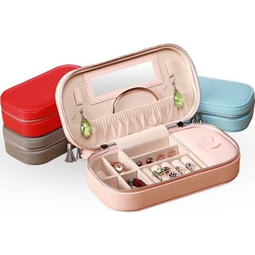 Portable Jewelry Storage Organize With Mirror Concise Zippered Earrings Rings Pendants Bracelets Earring Organizer