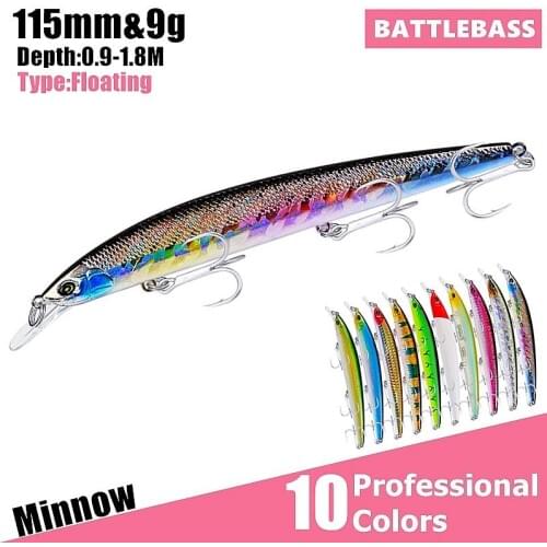 1PC BATTLEBASS Minnow Fishing Lures 0.32oz-9g Artificial Hard Bait 4.53"-11.5cm Lures Bait 8# Hooks Painted Trout Tackle