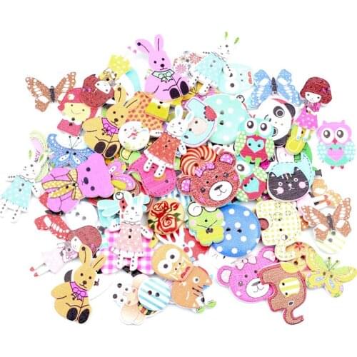 50pcs Mixed Wooden Animal Buttons For Clothing Needlework Scrapbooking Wood Botones Decorative Crafts Diy Accessories