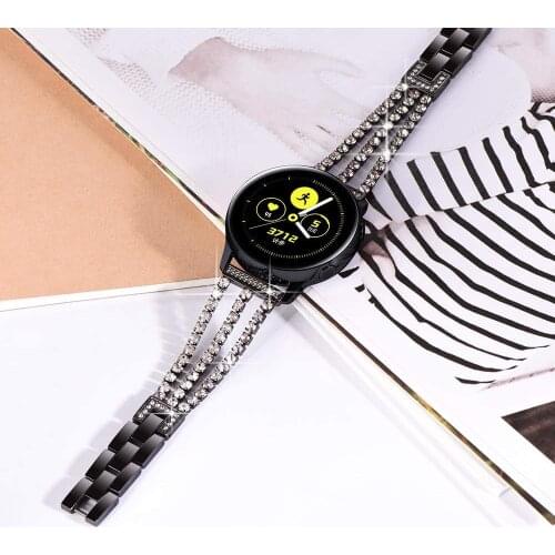 Woman Watch Band for Samsung Galaxy Watch 3 42mm Active/ active2 Metal Strap 20mm for Gear Sport S2 Classic Bracelet Bling Black