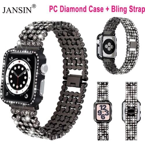 Luxury Diamond Case+Stainless Steel Strap for Apple Watch Band 38mm 42mm 40mm 44mm Women Bracelet iWatch Series SE 6 5 4 3 2 1