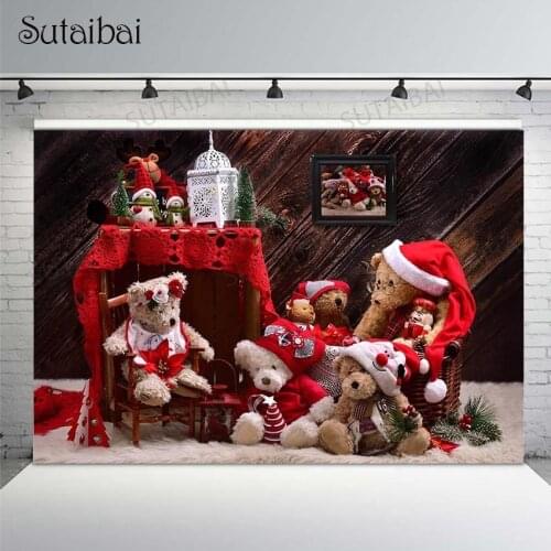 Merry Christmas Photography Backdrops Elk Bears Table Little Snowman Wood Wall Newborn Portrait Background Photo Studio Props