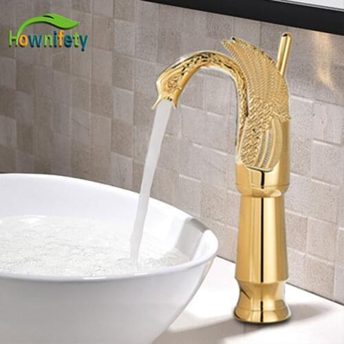 Basin Faucets New Design Swan Faucet Gold/Black Plated Wash Basin Faucet Hotel Luxury Copper Gold Mixer Taps hot and cold Taps