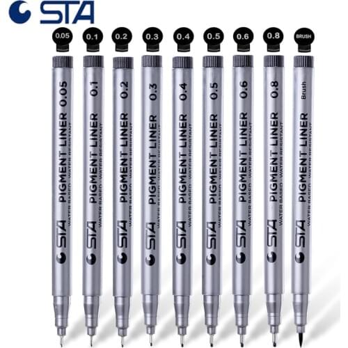 STA 9Pcs Black Micro-Pen Fineliner Ink Pens Waterproof Archival ink Micro Fine Point Liner Brush Pen Multiliner Sketching, Anime