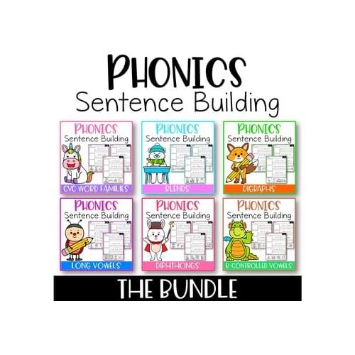 Phonics Sentence Building (THE BUNDLE) Pre Kindergarten and Grade 1st PDF File Worksheets Workbooks for Kids
