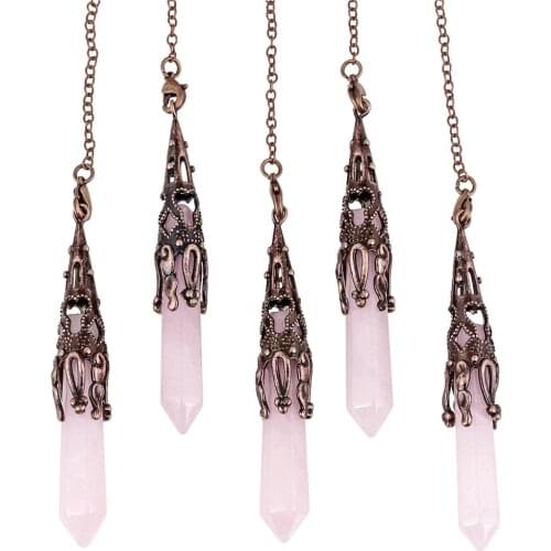 SUNYIK Stone Pendulum Hexagonal Prism for Dowsing Divination Healing Crystal Pyramid Pendant Antique Chain Reiki Jewelry