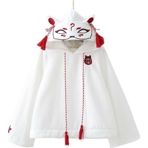 Xuanhao Women Harajuku Embroidery Hooded Sweatshirts Long Sleeve Black White Drawstring Hoodies 2020 Sweet Girls' Pullovers