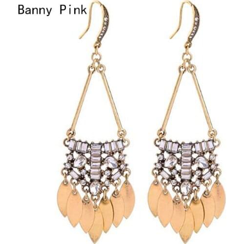 Vintage Alloy Leaf Tassel Dangle Earrings For Women Cute Rhinestone Metal Pendant Drop Earring Fashion Jewelry Pendientes Bijoux