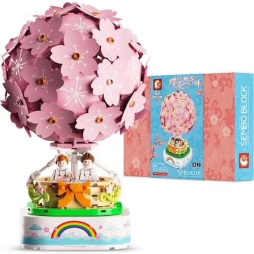 Cherry Blossom hot-air balloon light rotation small style small particles girl dragon boat gifts toy blocks